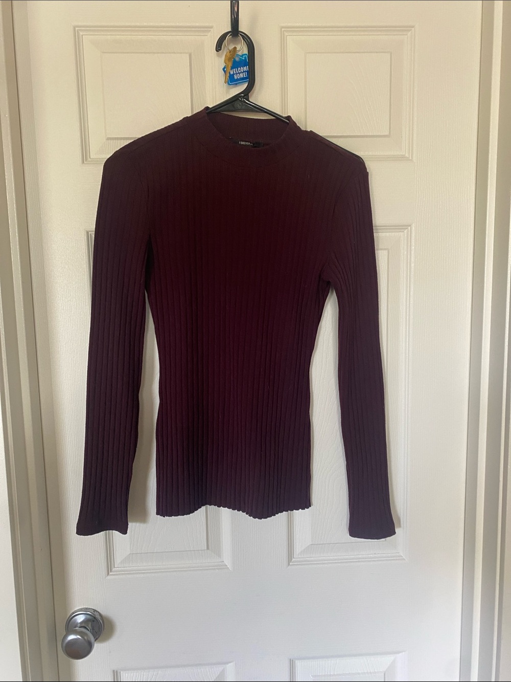 Forever 21 Ribbed Long-Sleeve Top - Burgundy